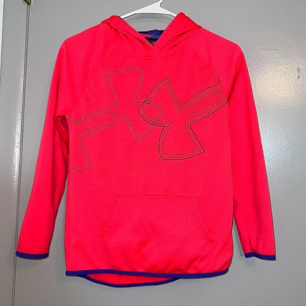 Under Armour Girl's Loose Cold Gear Pink & Purple Hoodie Size L